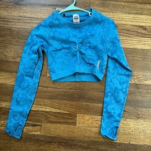 Gymshark Long Sleeved Blue Camo Crop Top